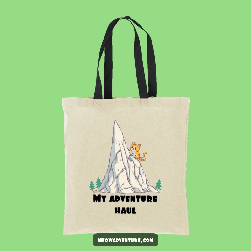 Funny Brave Cat Crystal Mountain Tote Bag: Carry Your Adventures in Style