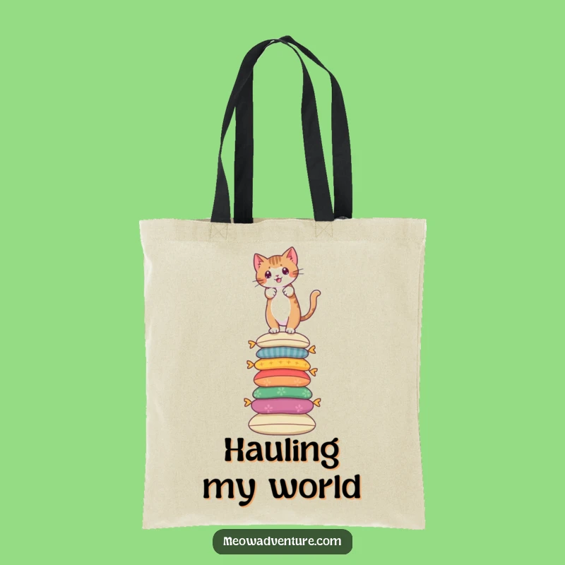 Funny Cat Tote Bag - Cushion Conqueror - Humorous Adventure Accessory