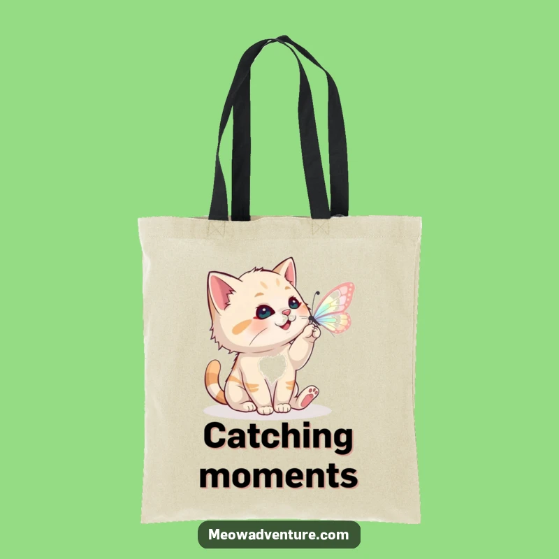 Funny Cat Tote Bag - Magical Encounter - Humorous Butterfly Accessory