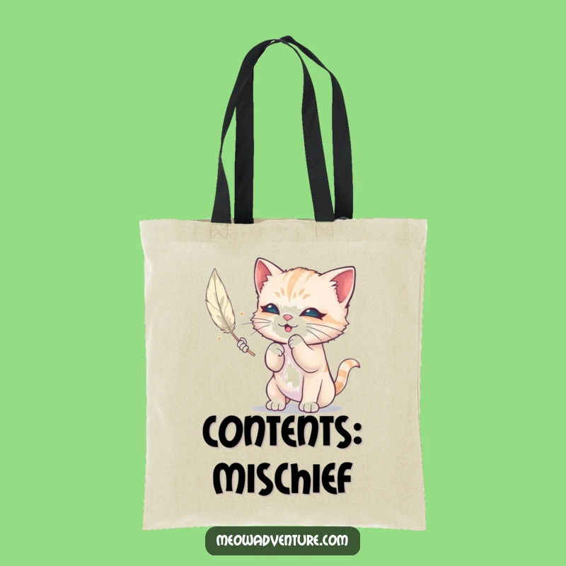 Funny Mischievous Kitten Tote Bag: Feather Play, Hilarious Cat Accessory Gift