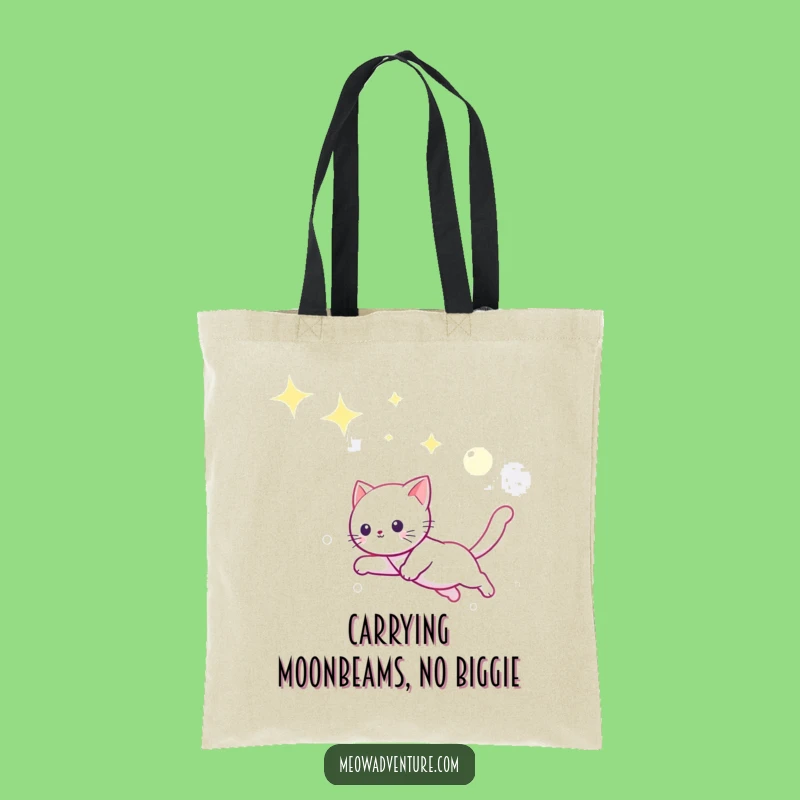 Funny Starry Sky Tote Bag - Chic Cat Moonbeam Adventure Carryall
