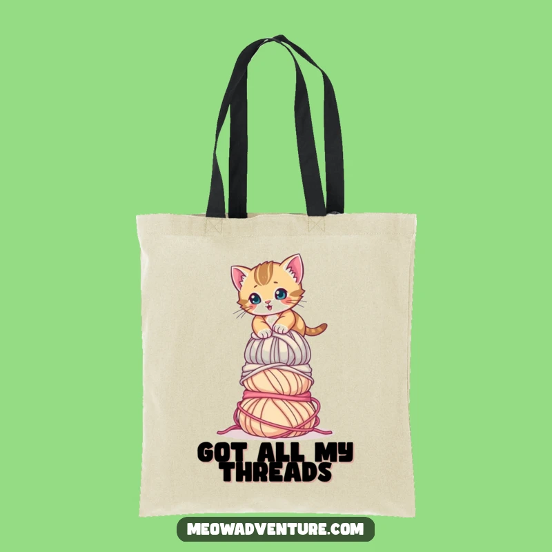 Funny Determined Kitten Yarn Tote Bag: Carry Your Goals with this Cute Cat Design