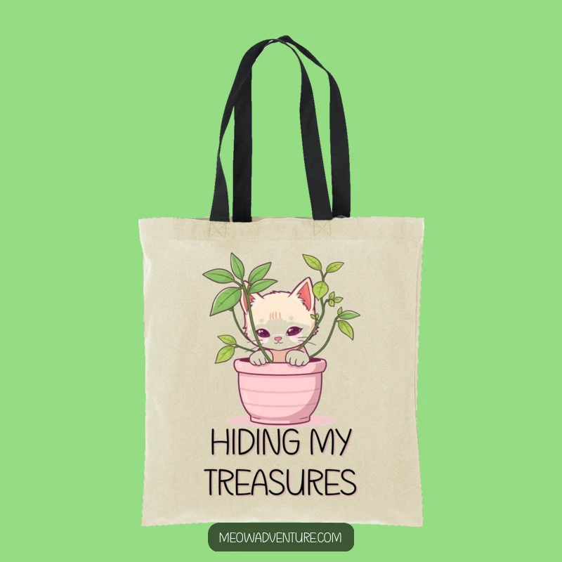 Stealthy Kitten Potted Plant Tote Bag: Carry Your Secrets with Style