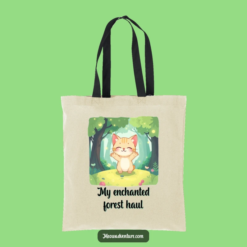 Funny Forest Explorer Tote Bag - Magical Cat Adventure Carryall
