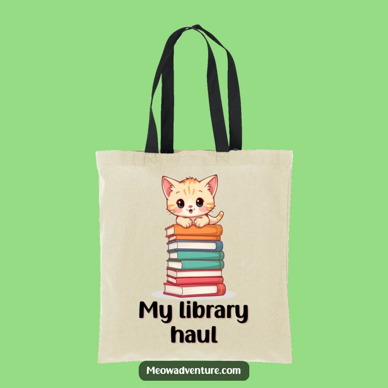 Adventurous Kitten Book Climb Tote Bag: Carry Your Books with Flair