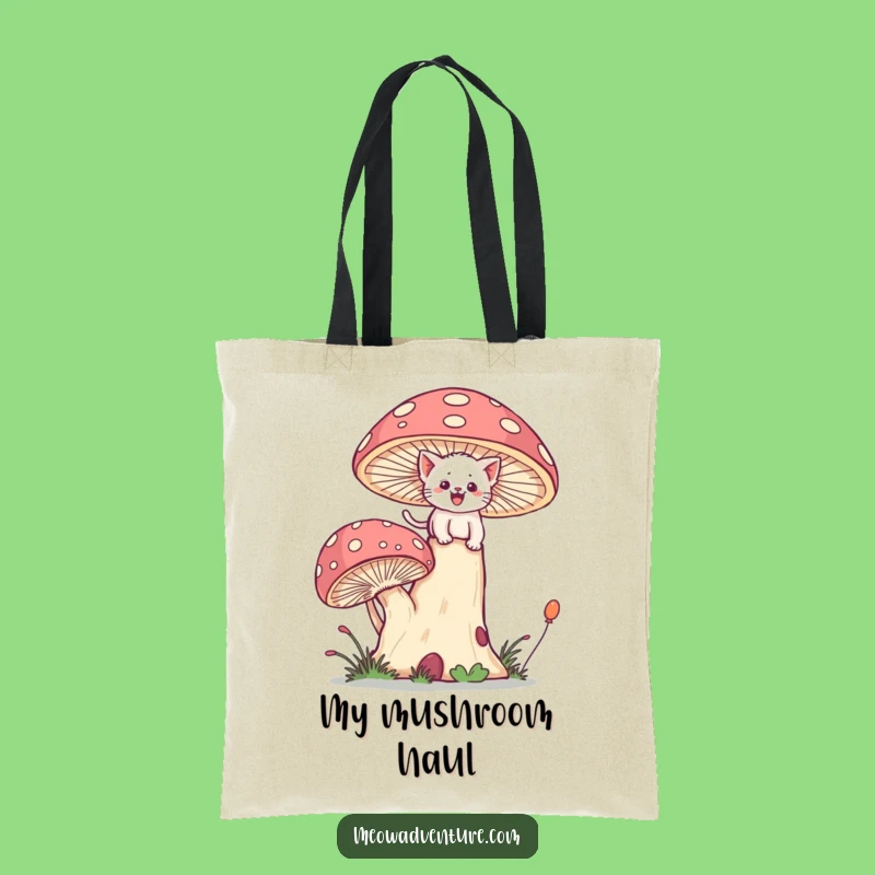 Funny Kitten Mushroom Tote Bag - Whimsical Climber Carryall