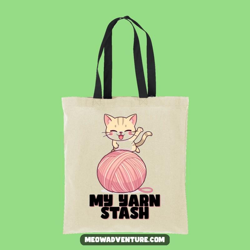 Funny Cat Leaping Yarn Ball Tote Bag: Stylish & Humorous Cat Accessory