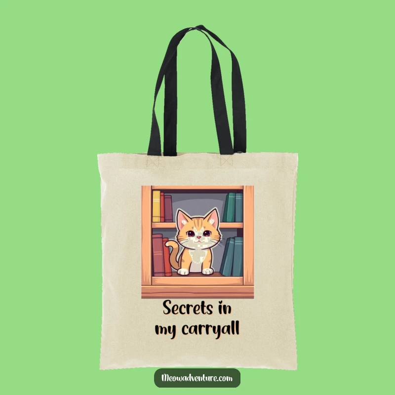 Funny Mysterious Cat Tote Bag: Bookshelf Secret - Carry Your Intrigue!