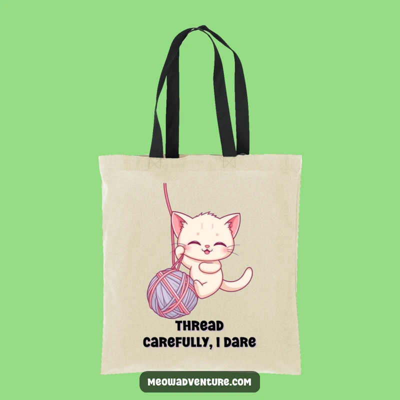 Funny Brave Kitten Tote Bag: Yarn Descent, Hilarious Cat Accessory Gift