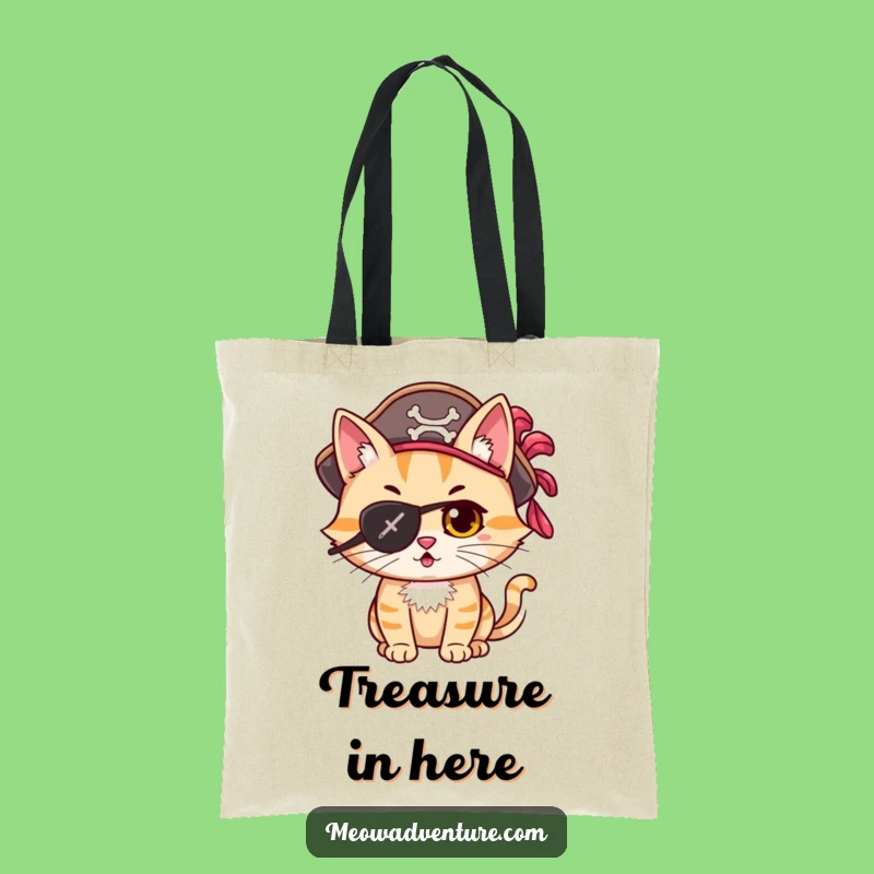 Funny Adventurous Cat Pirate Eye Patch Tote Bag Carry Your Treasures Funny Gift